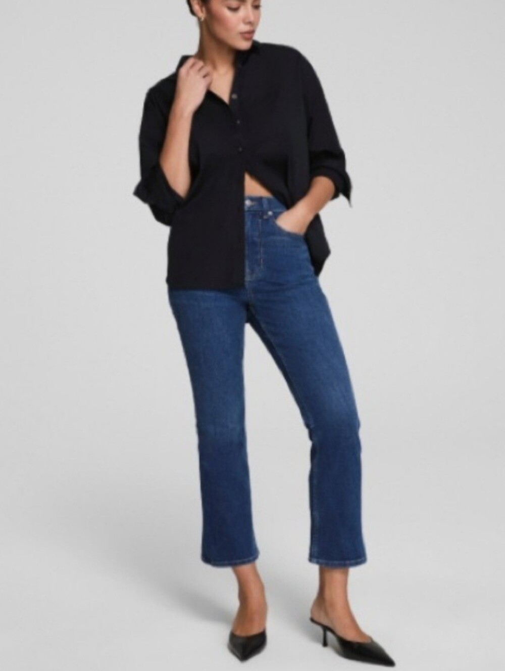 SPANX Dark Blue Cropped Straight-Leg Jeans